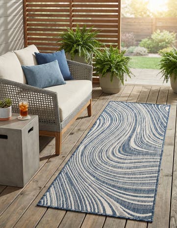 Blue Easy-Clean Modern Indoor / Outdoor Runner Rug