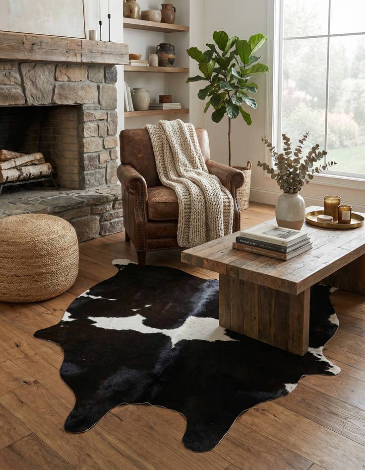 Detail image of 5' 1 x 5' 5 Cowhide Leather Square Rug