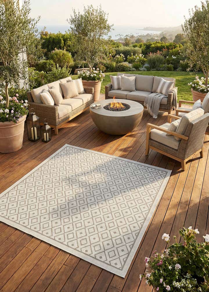 7' 10 x 7' 10 Easy-Clean Trellis Indoor / Outdoor Square Rug