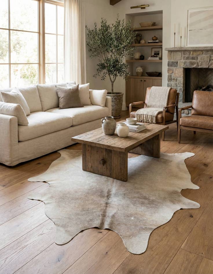 Detail image of 6' 1 x 6' 9 Cowhide Leather Rug