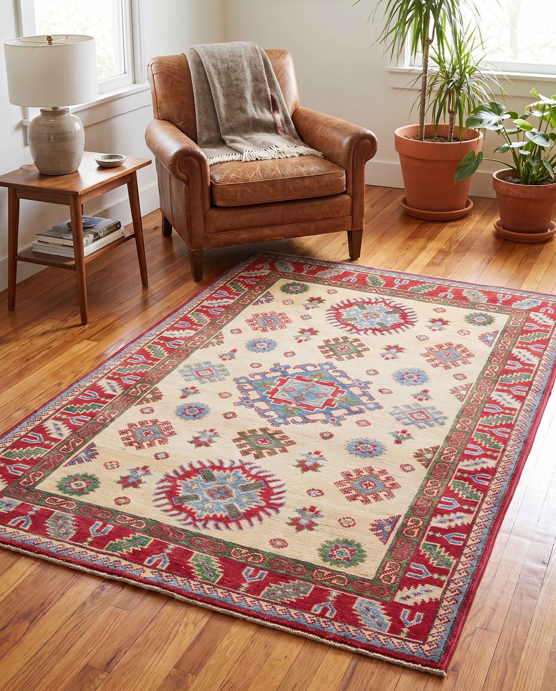 3' 4 x 4' 11 Hand Knotted Kazak Rug
