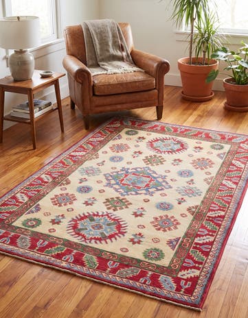 3' 4 x 4' 11 Hand Knotted Kazak Rug