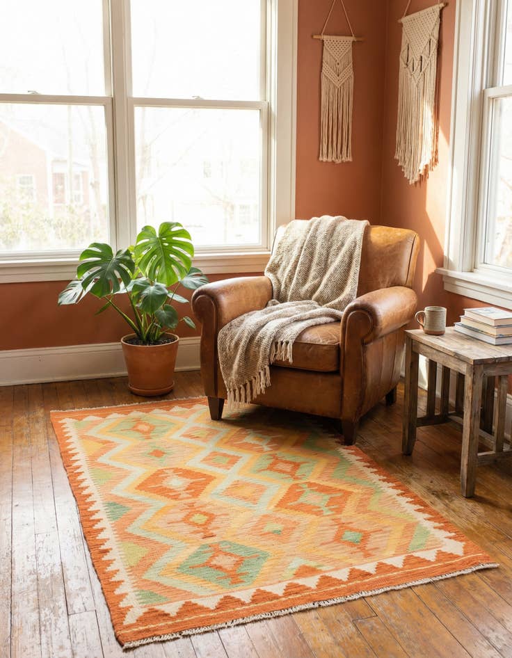 Detail image of 3' x 4' 10 Hand Woven Kilim Waziri Wool Rug