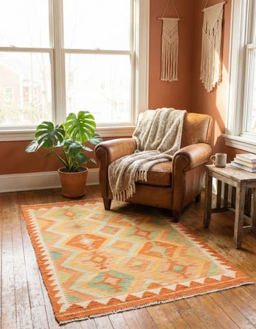 3' x 4' 10 Hand Woven Kilim Waziri Wool Rug