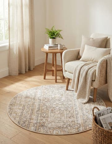 Ivory Oregon Round Rug