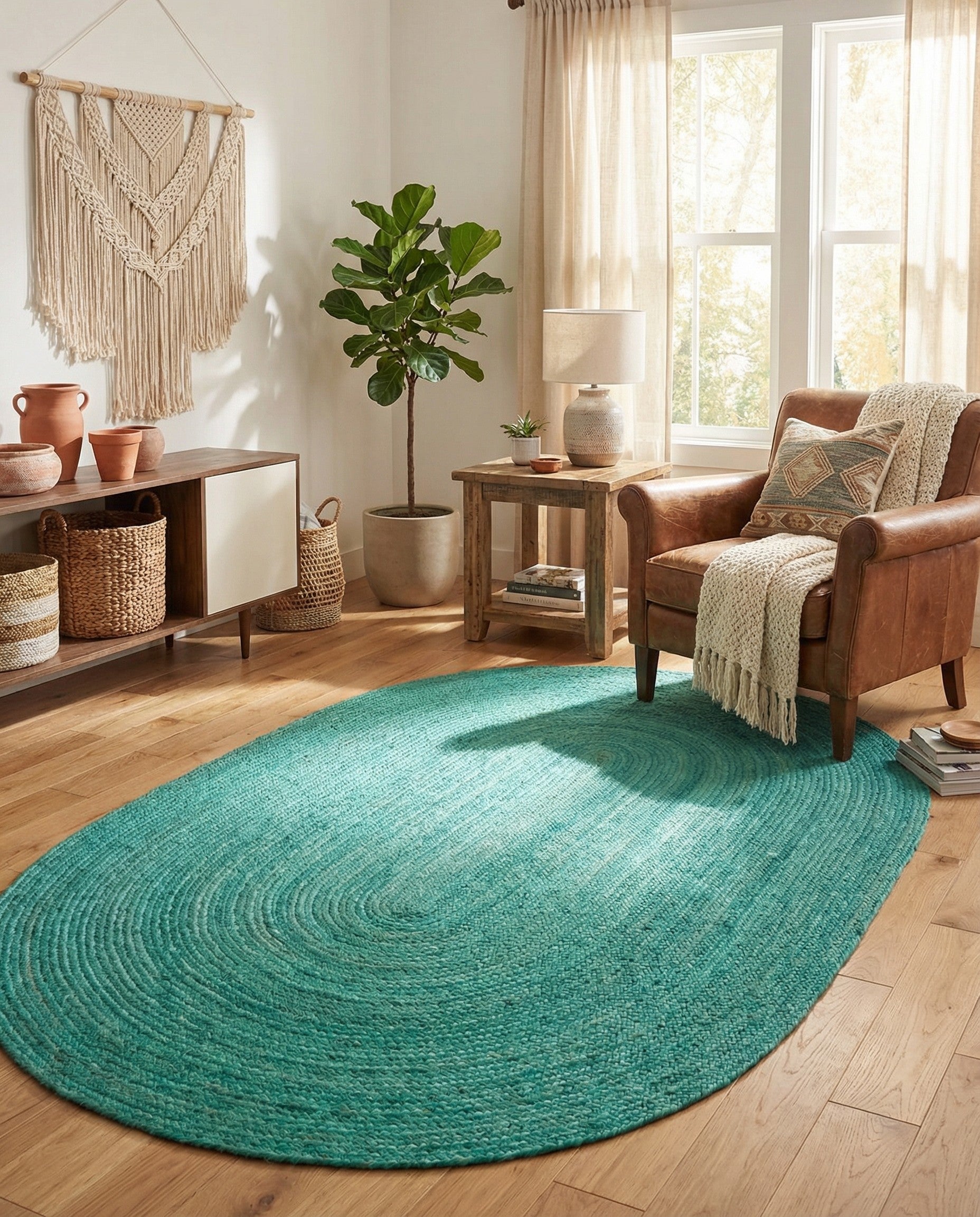 Primary image  5' 1 x 8'  Hand Braided Jute Oval Rug