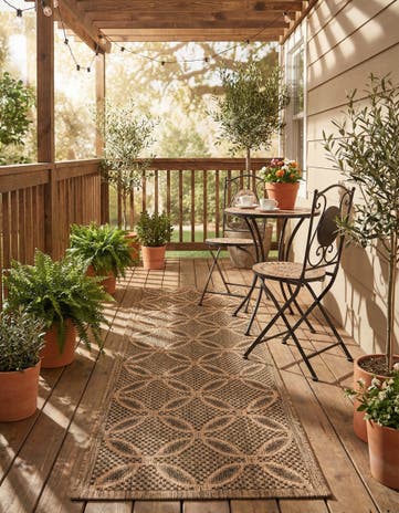 Light Brown Easy-Clean Lattice Indoor / Outdoor Runner Rug
