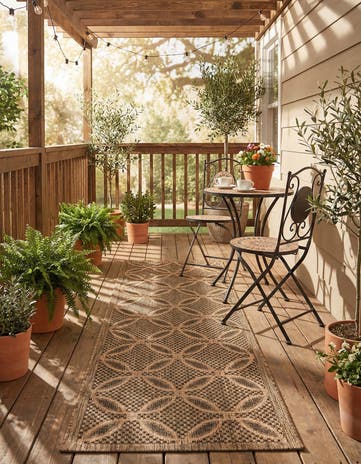 Light Brown Easy-Clean Lattice Indoor / Outdoor Runner Rug