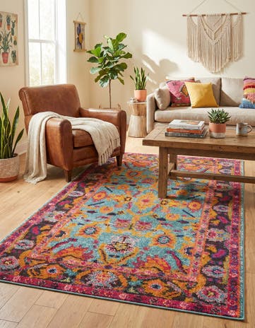 Light Blue Washable Fleur Rug