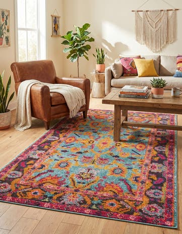 Light Blue Washable Fleur Rug