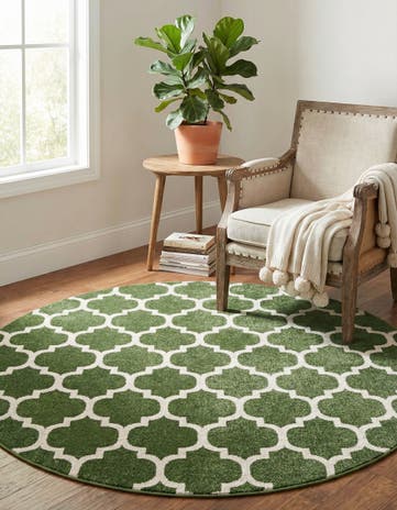 Dark Green Lattice Round Rug