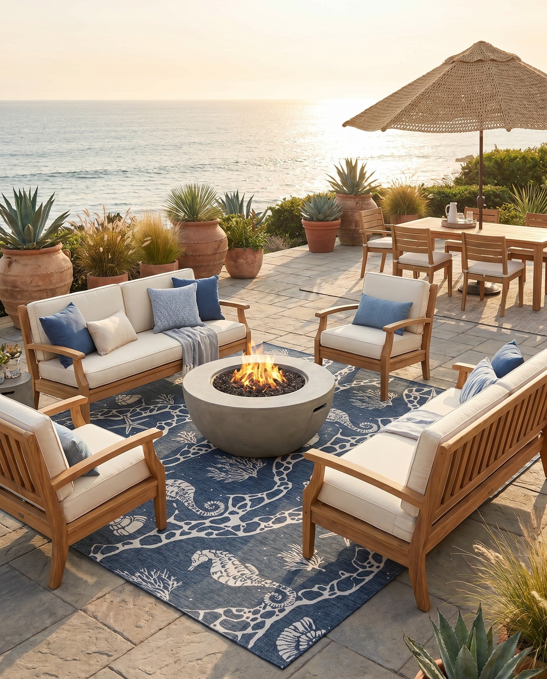 13' x 13' Easy-Clean Coastal Indoor / Outdoor Square Rug