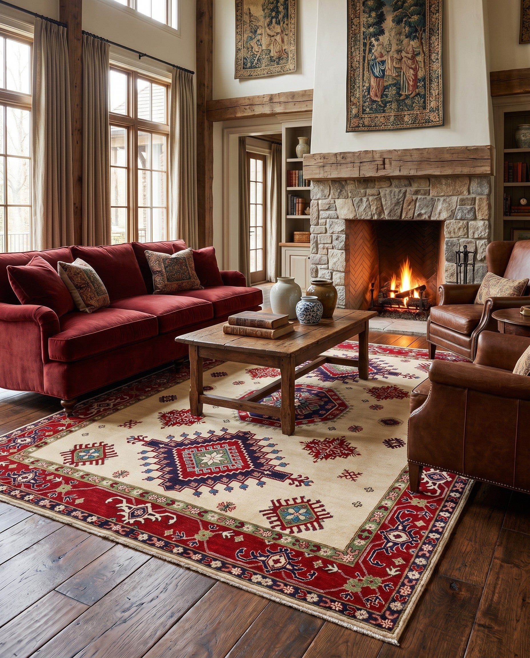 7' x 9' 8 Hand Knotted Kazak Rug