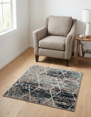 Blue Multi Lattice Frieze Square Rug