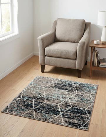 Blue Multi Lattice Frieze Square Rug