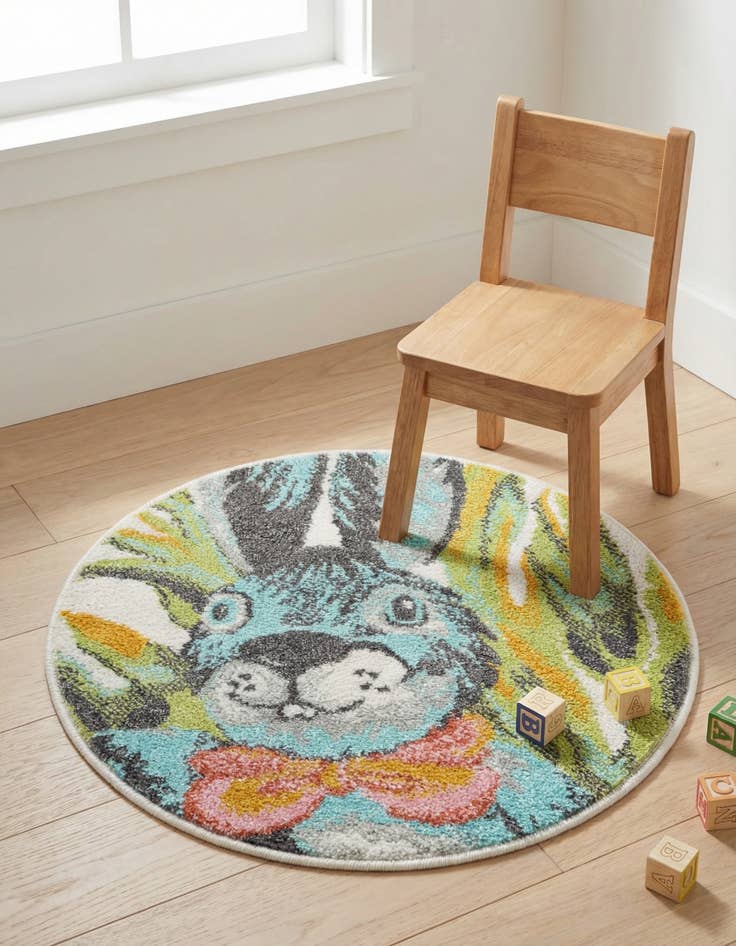Detail image of 2' 2 x 2' 2 Rabbit Whimsy Kids Round Rug