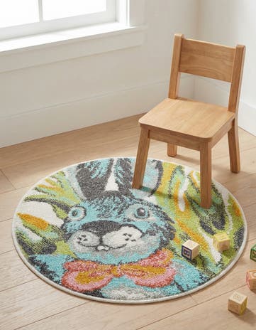 2' 2 x 2' 2 Rabbit Whimsy Kids Round Rug