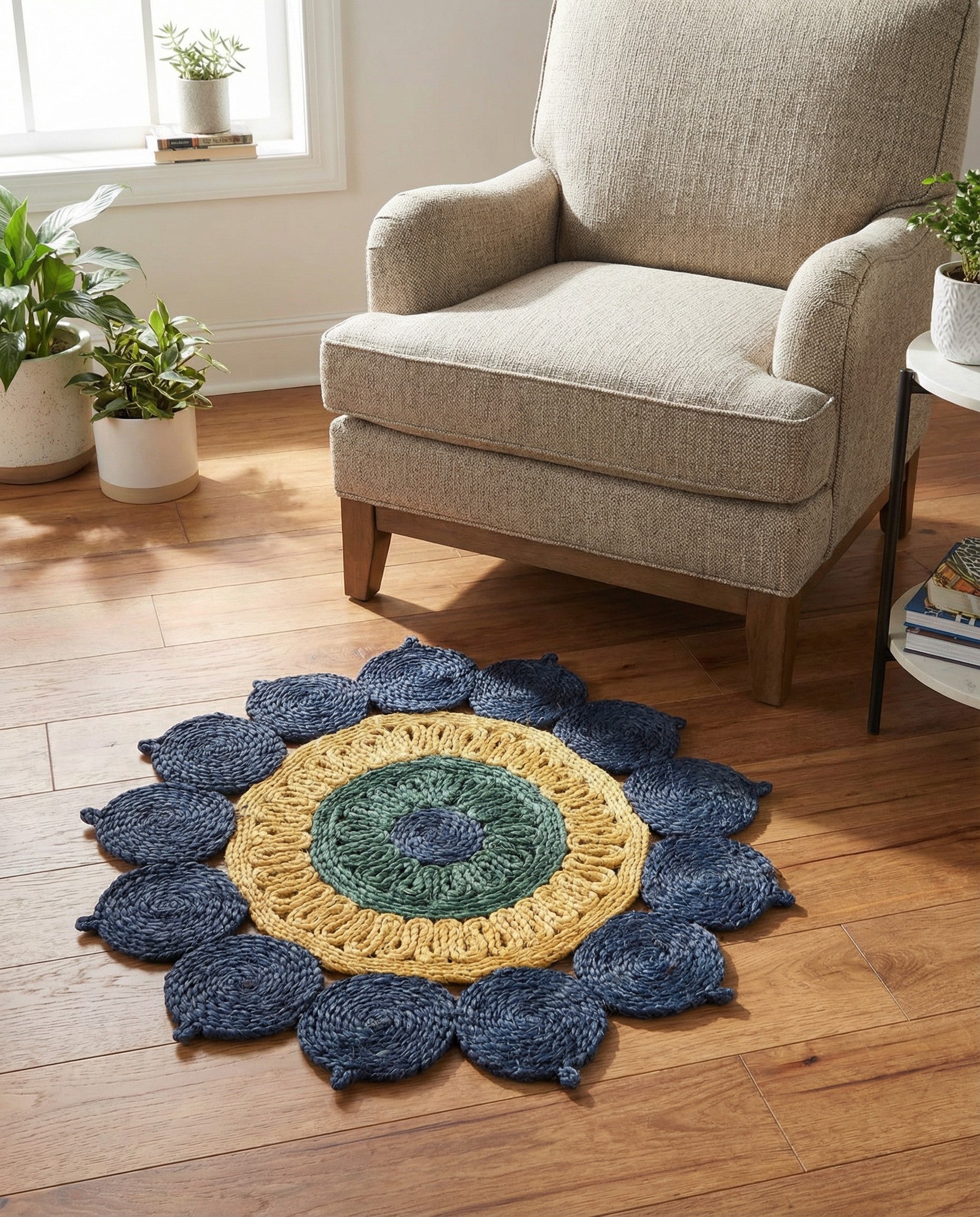 2' x 2'  Hand Braided Jute Round Rug