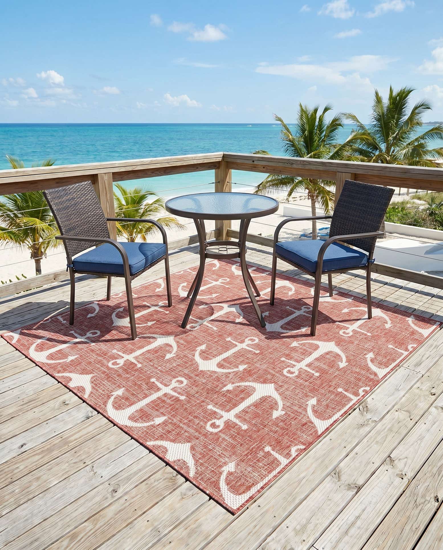 5' 3 x 5' 3 Easy-Clean Coastal Indoor / Outdoor Square Rug