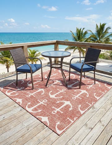 5' 3 x 5' 3 Easy-Clean Coastal Indoor / Outdoor Square Rug