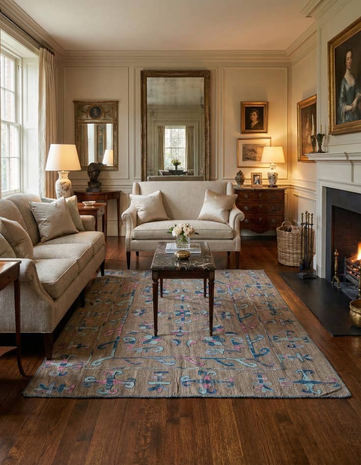 Detail image of 5' 3 x 6' 3 Hand Woven Kilim Suzani Wool Square Rug