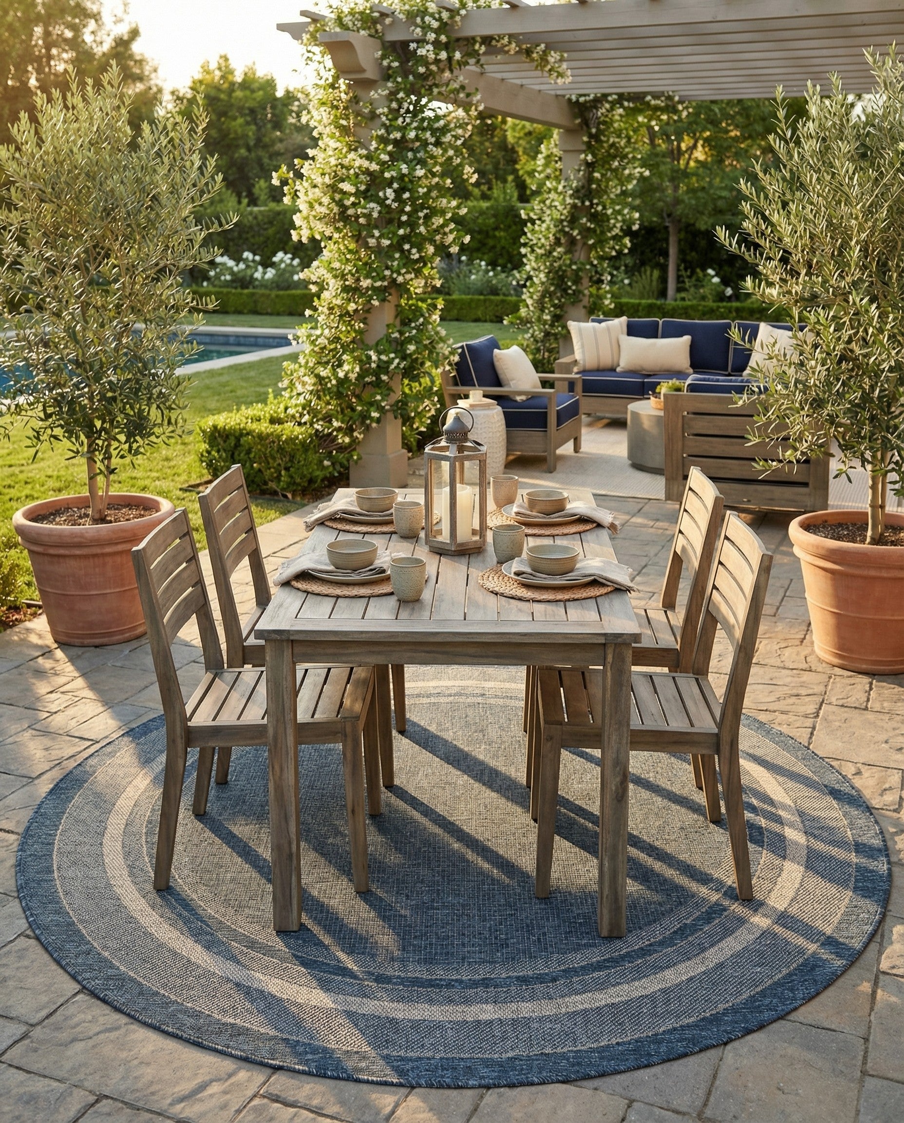 6' x 6'  Washable Border Indoor / Outdoor Round Rug