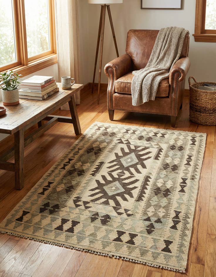 Detail image of 3' 3 x 5' Hand Woven Kilim Maymana Wool Rug