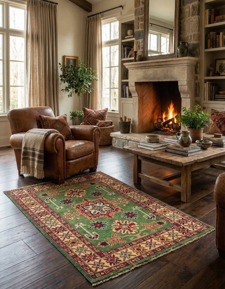 Detail image of 3' 4 x 5' Hand Knotted Kazak Rug