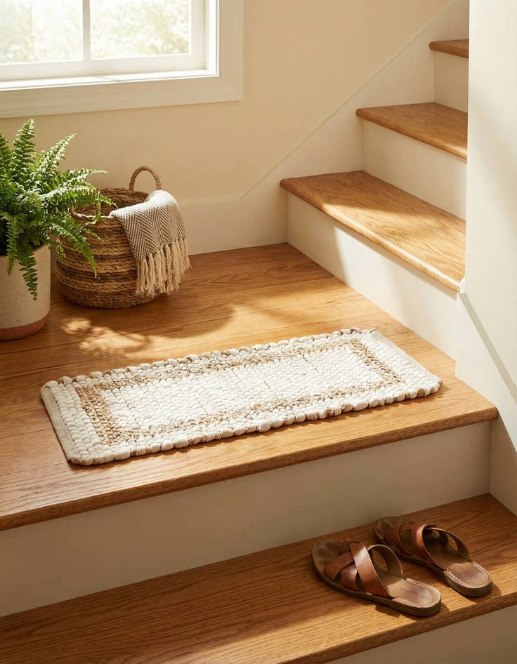 Detail image of 0' 9 x 2' 6  Hand Woven Chindi Jute Stair Rug