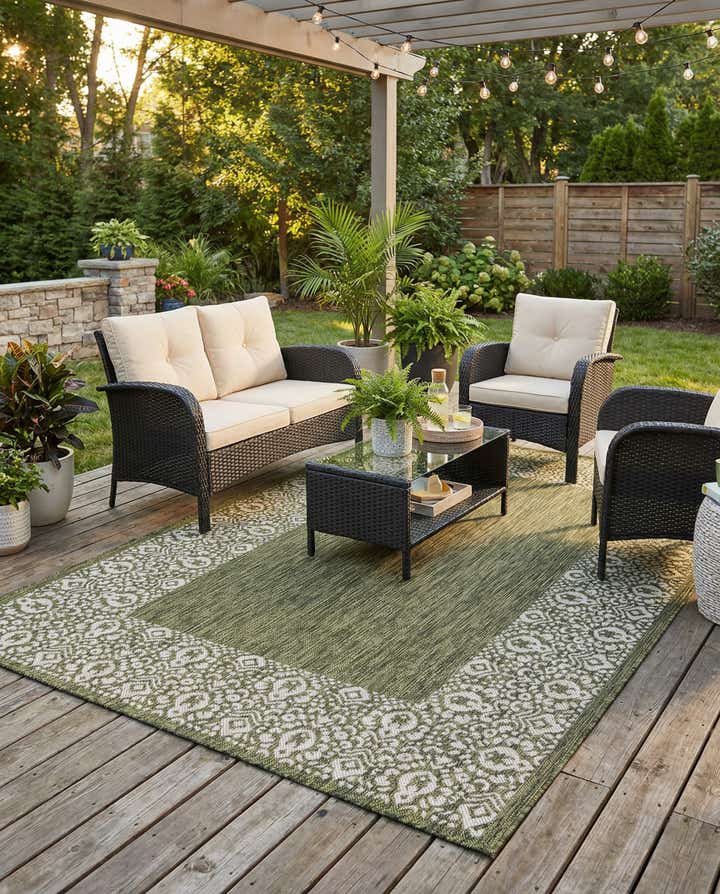 5' 3 x 8' Easy-Clean Border Indoor / Outdoor Rug