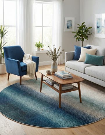 Blue Washable Hyacinth Round Rug