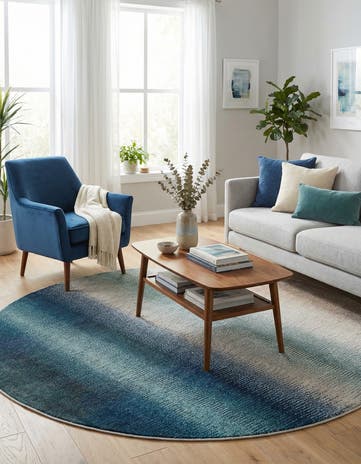 Blue Washable Hyacinth Round Rug