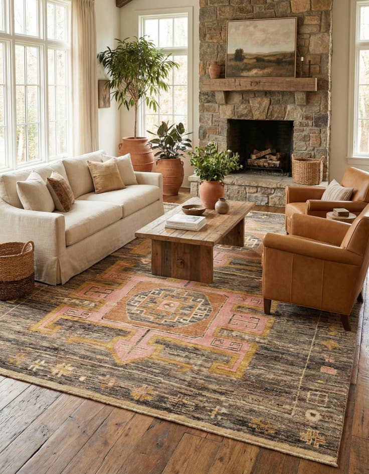 Detail image of 10' 2 x 14' 2 Hand Knotted Oushak Wool Rug