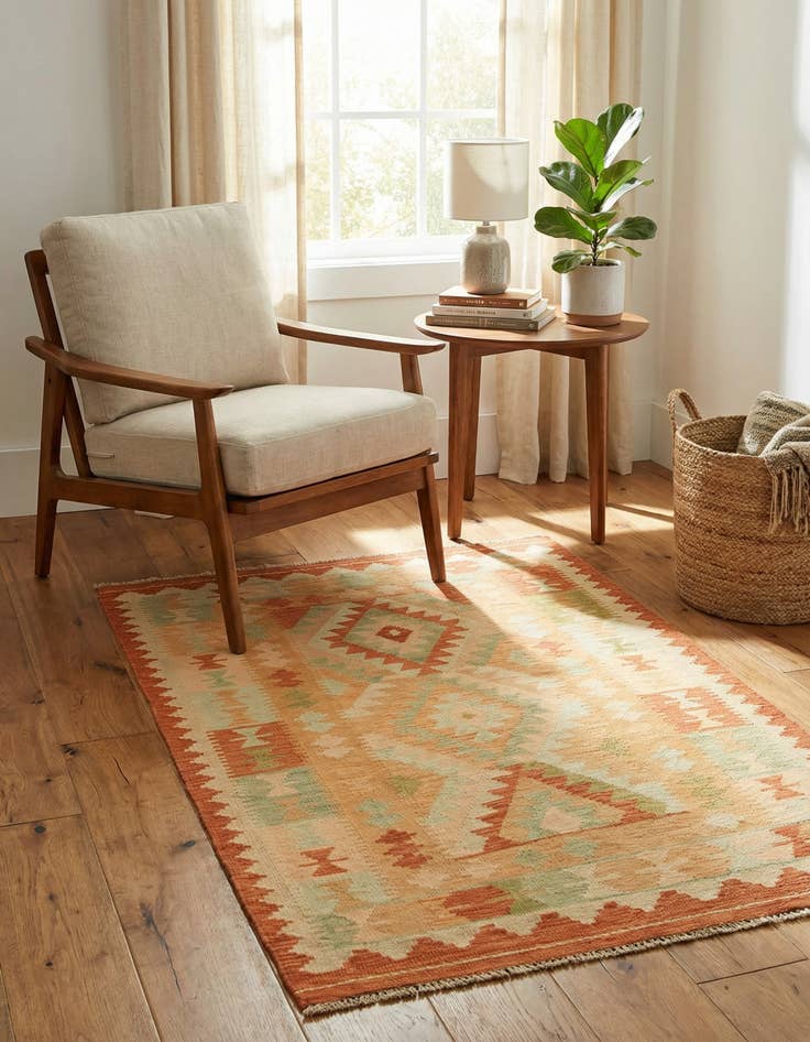 Detail image of 3' 2 x 5' Hand Woven Kilim Waziri Wool Rug