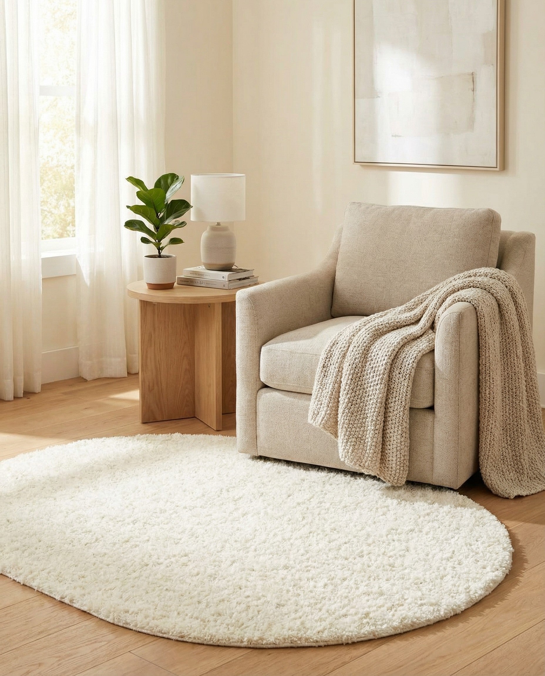 4' x 6' Solid Shag Oval Rug