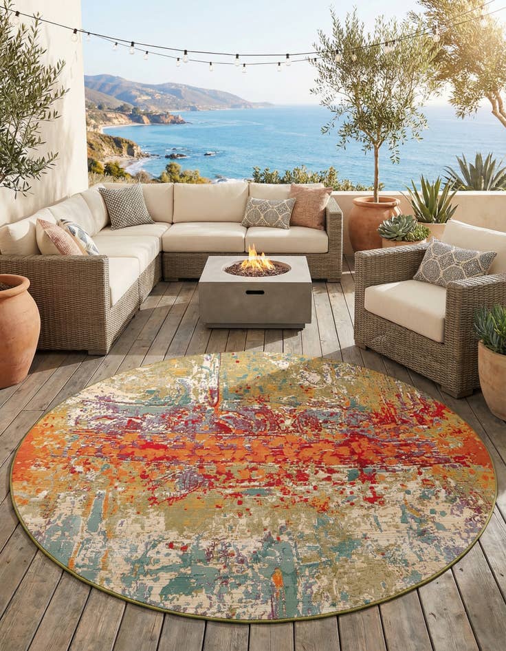 Detail image of 6' x 6' Washable Modern Indoor / Outdoor Round Rug
