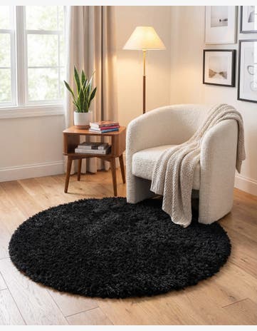 Onyx Black Infinity Shag Round Rug