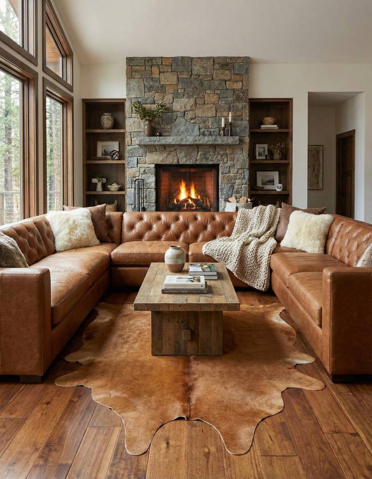 Detail image of 5' 5 x 6' 5 Cowhide Leather Rug