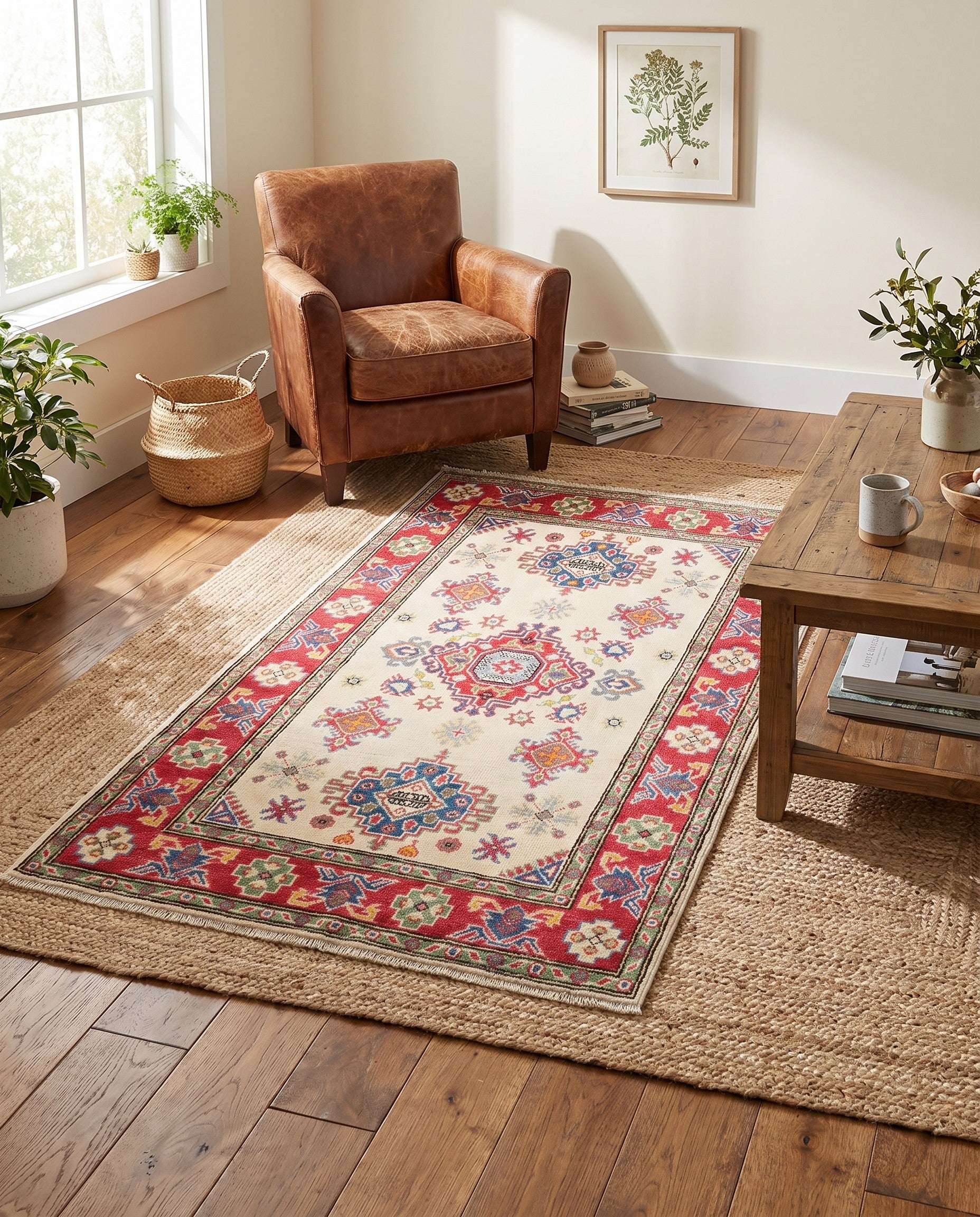 3' 5 x 4' 11 Hand Knotted Kazak Rug