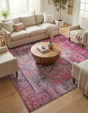 Pink Washable Timeless Square Rug
