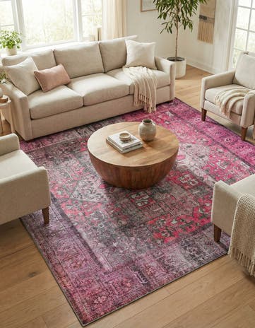 Pink Washable Timeless Square Rug