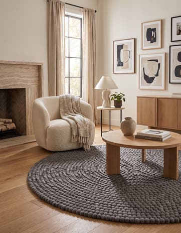 Gray Felt Ball Wool Round Rug