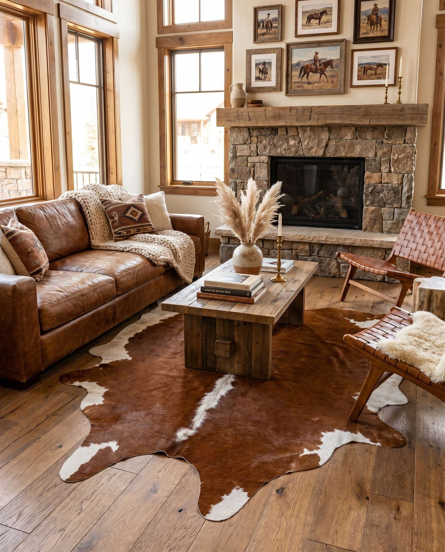 5' 1 x 6' 2 Cowhide Leather Rug