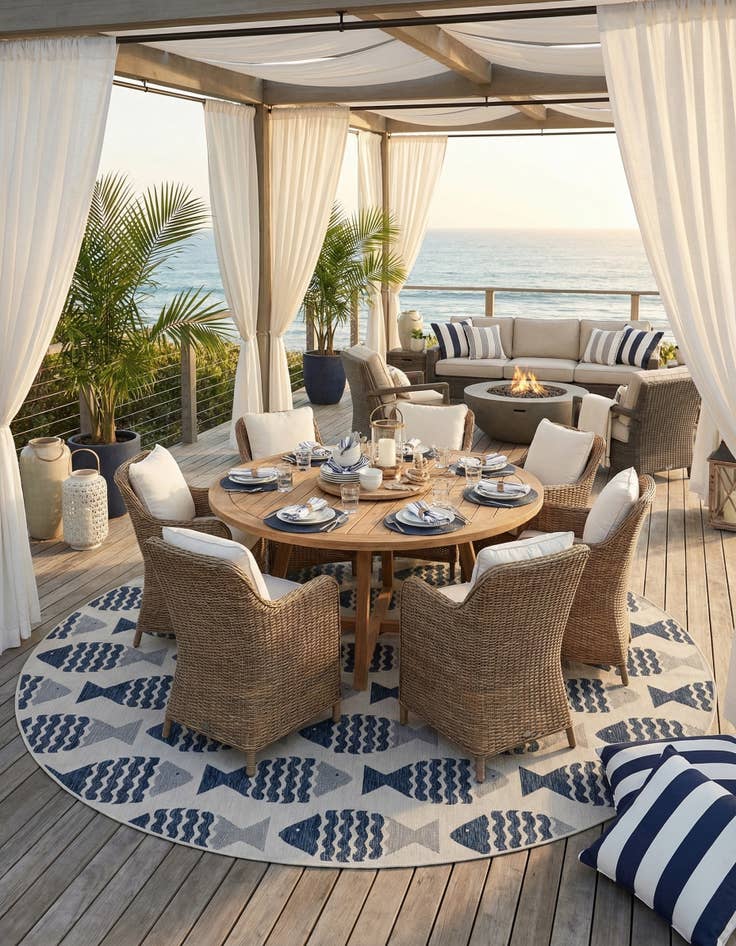 Detail image of 13' x 13' Easy-Clean Coastal Indoor / Outdoor Round Rug