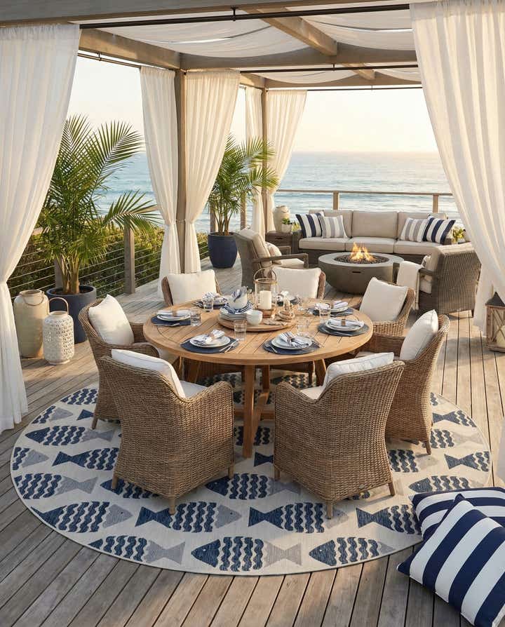 13' x 13' Easy-Clean Coastal Indoor / Outdoor Round Rug