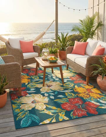 5' 3 x 8' Easy-Clean Coastal Indoor / Outdoor Rug