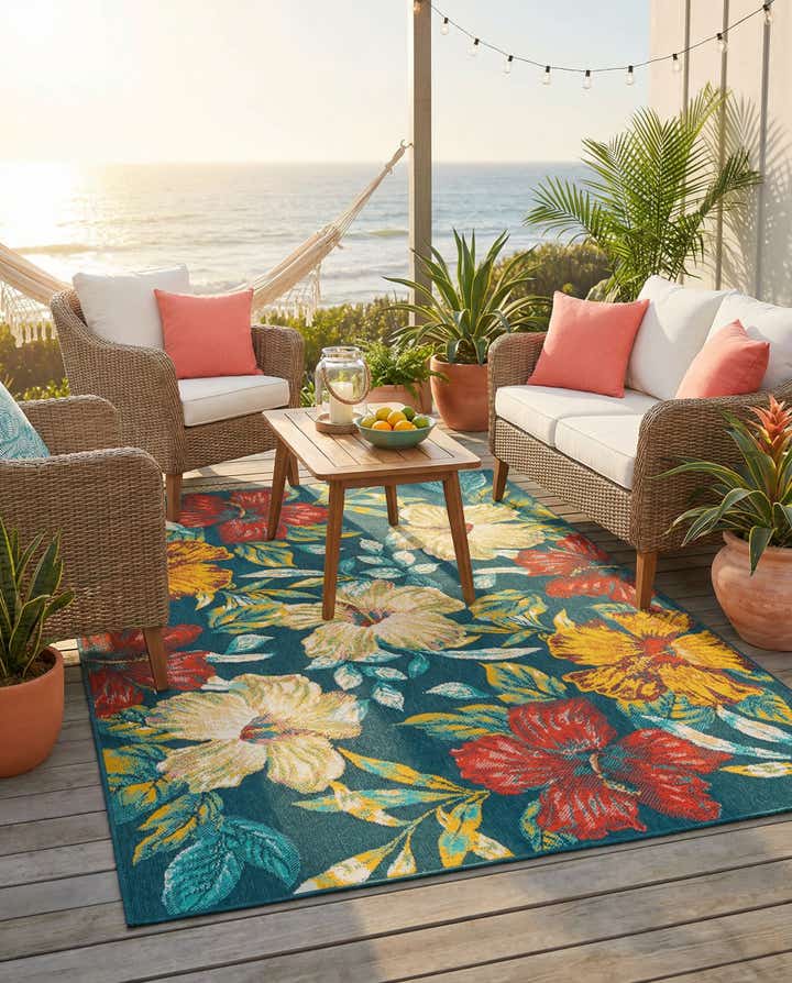 5' 3 x 8' Easy-Clean Coastal Indoor / Outdoor Rug