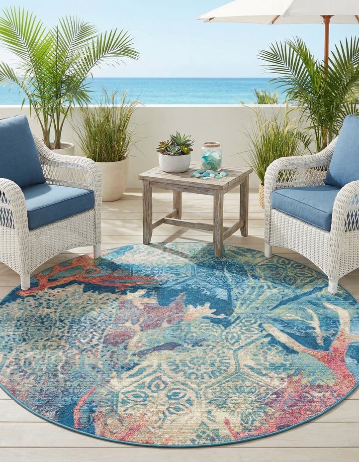 5' 3 x 5' 3 Easy-Clean Coastal Indoor / Outdoo...