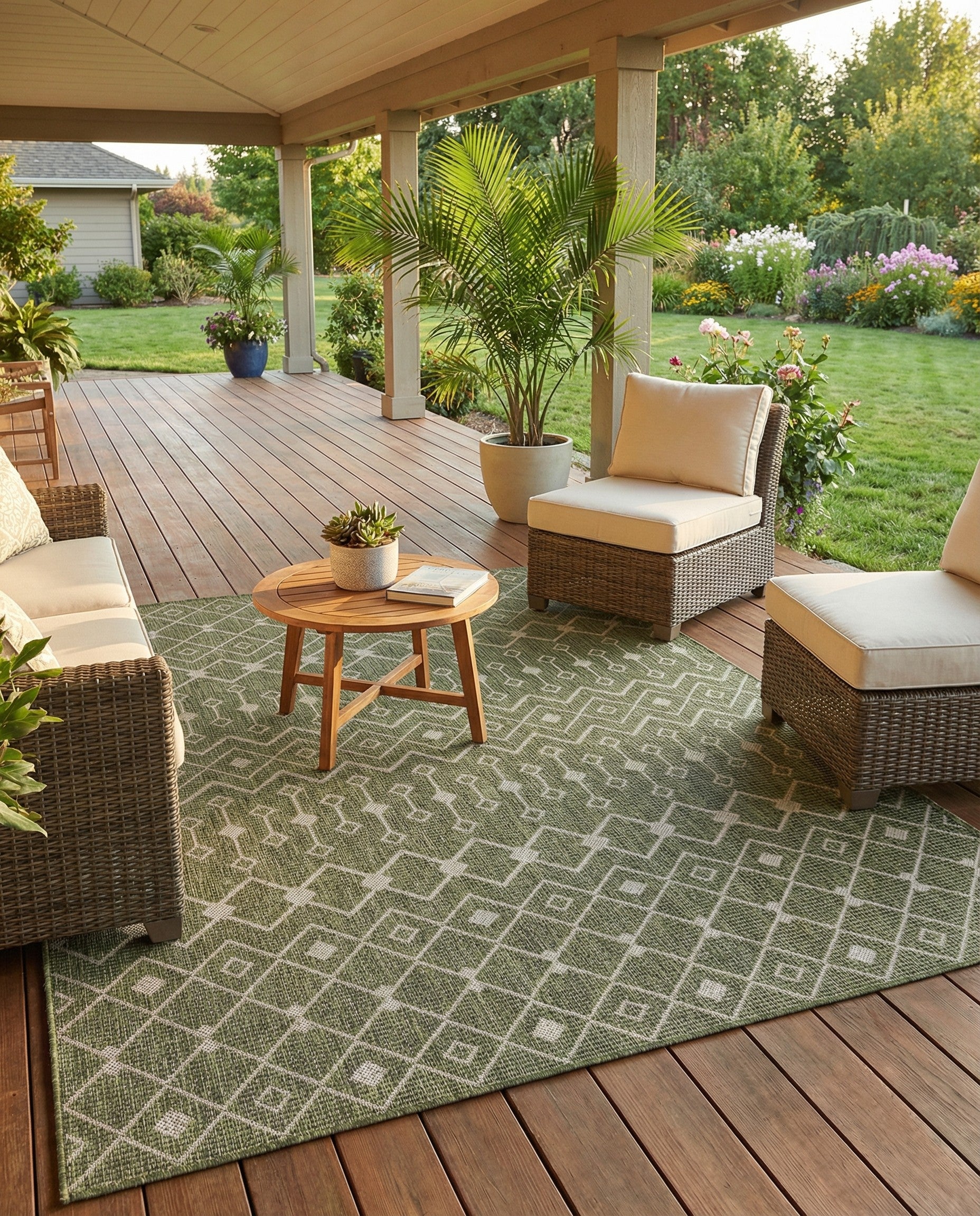 5' 3 x 7'  Washable Trellis Indoor / Outdoor Rug