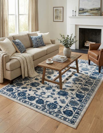 White Blue Boston Rug